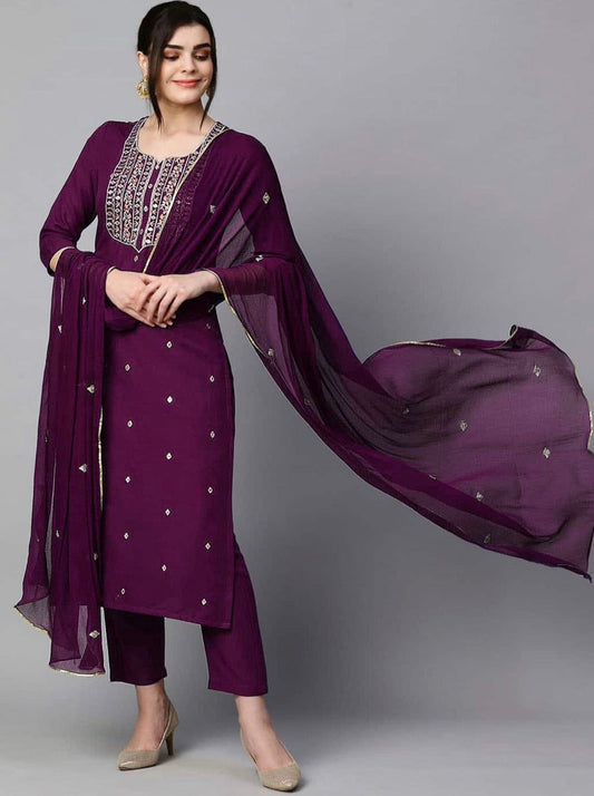 DESIGNER RAYON EMBROIDERY WORK TOP PANT WITH DUPATTA WINE