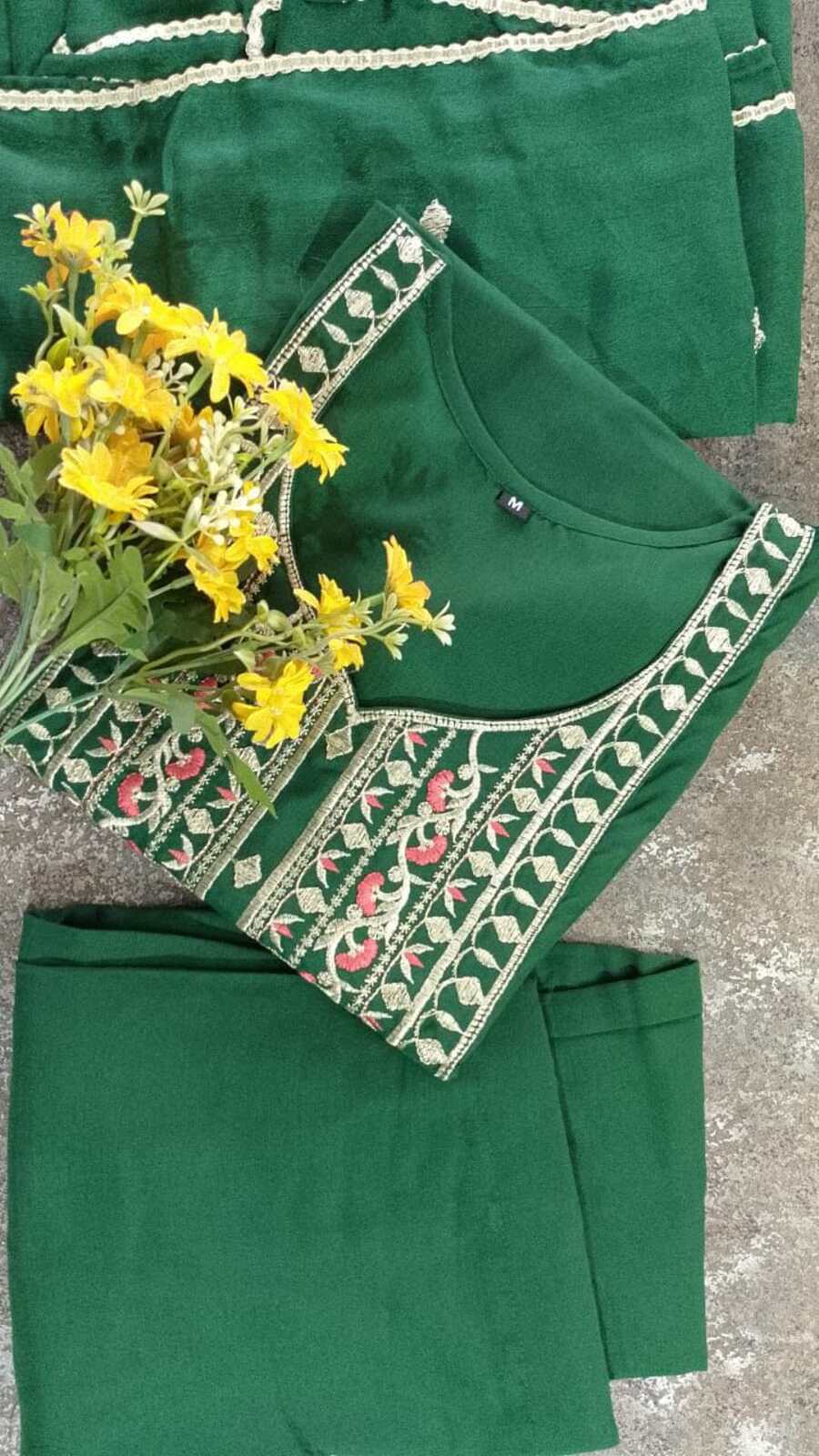 DESIGNER RAYON EMBROIDERY WORK TOP PANT WITH DUPATTA PARROT GREEN