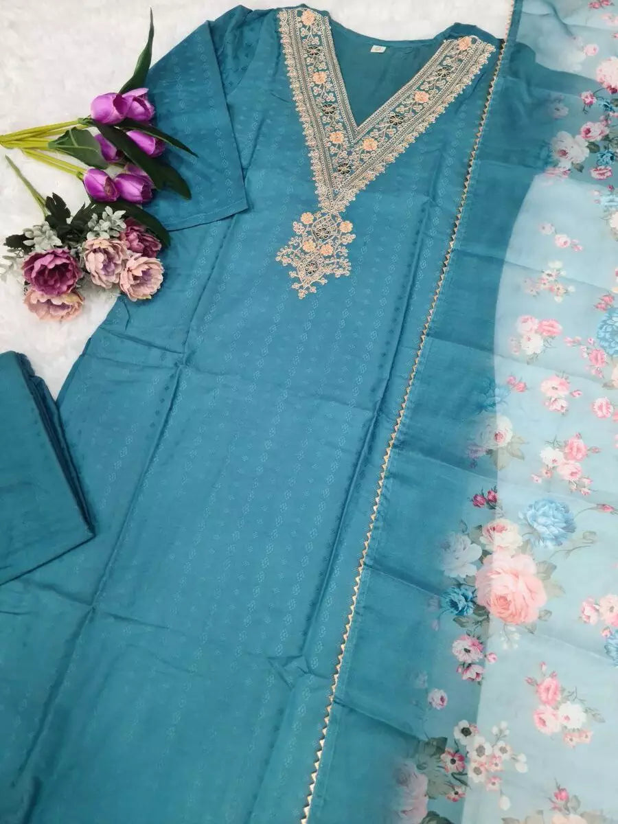 DESIGNER RAYON SEQUENCE CODING EMBROIDERY WORK TOP BOTTOM WITH DUPATTA RAMA