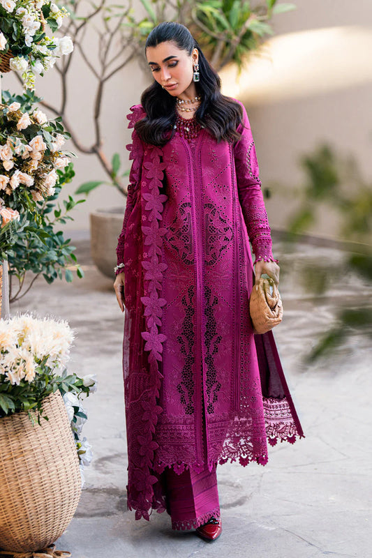 3 Piece Embroidered Lawn Suit with Laser-Cut Detailing & Organza Dupatta