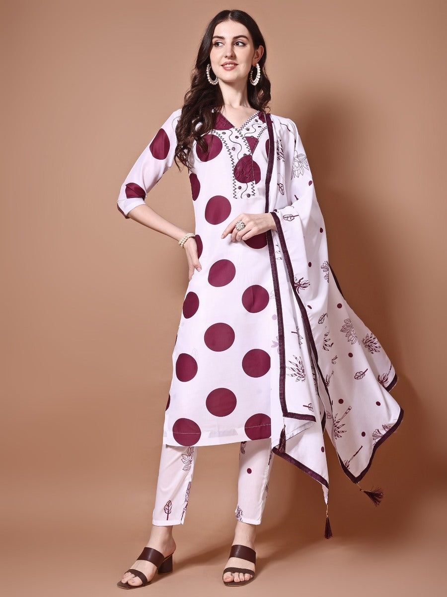 FANCY MUSLIN PRINTED WITH EMBRODRY SEQUENCE WORK TOP BOTTOM WITH DUPATTA WINE