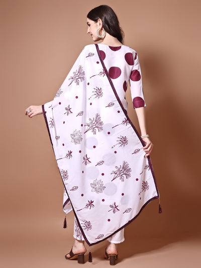 FANCY MUSLIN PRINTED WITH EMBRODRY SEQUENCE WORK TOP BOTTOM WITH DUPATTA WINE
