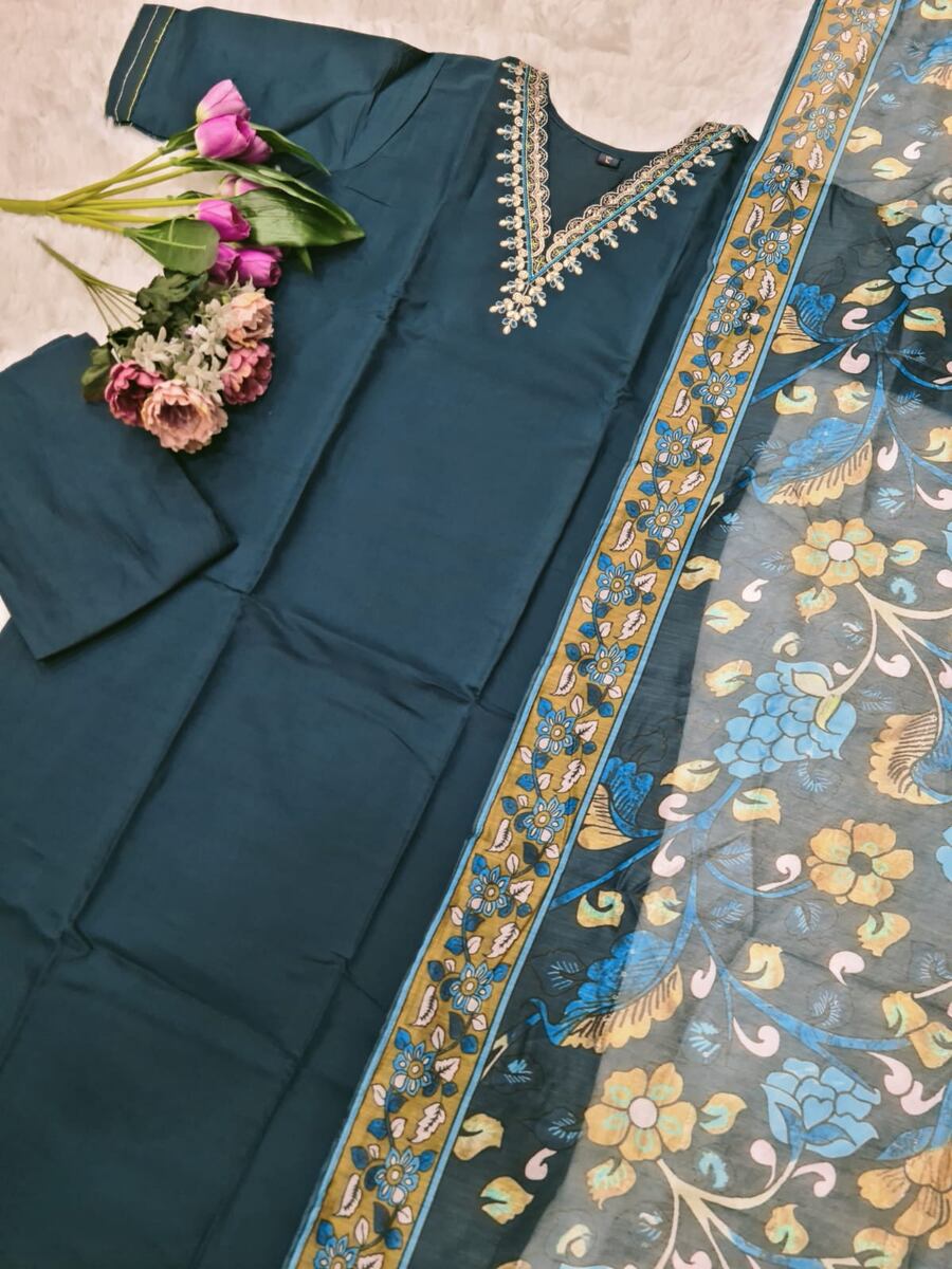 FANCY SILK SEQUENCE WITH EMBROIDERY WORK TOP BOTTOM WITH DUPATTA GREEN