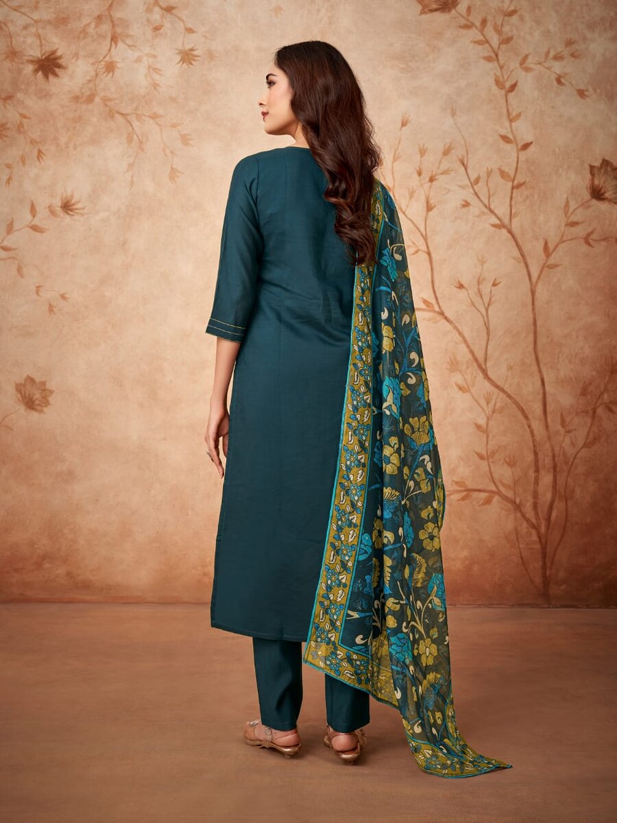 FANCY SILK SEQUENCE WITH EMBROIDERY WORK TOP BOTTOM WITH DUPATTA GREEN