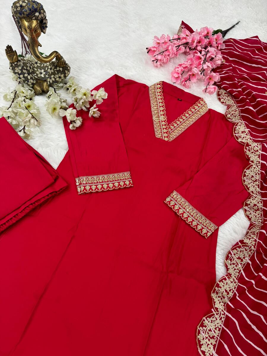 FASHIONABLE CHANDERI SILK EMBROIDERY WORK TOP BOTTOM WITH DUPATTA RANI