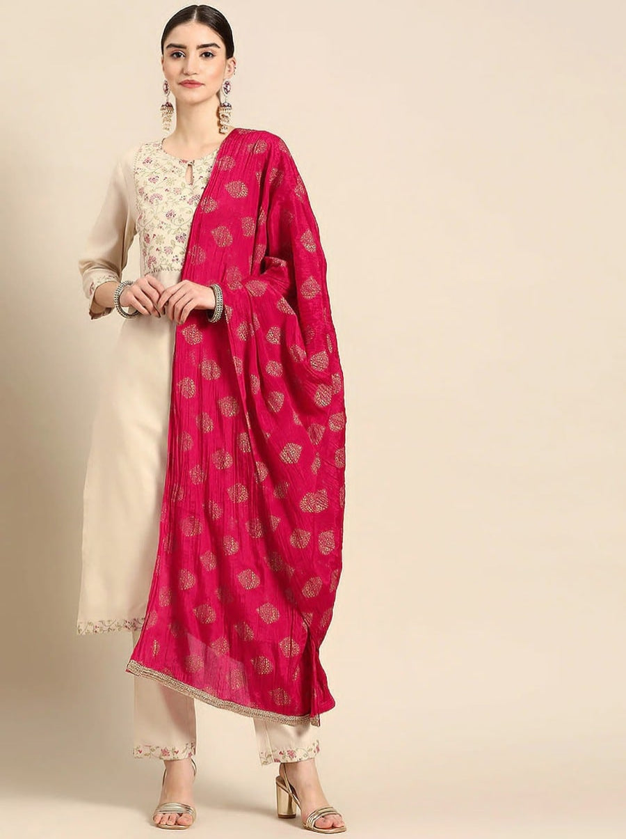 DESIGNER COTTON BLEND EMBROIDERY WORK TOP PANT WITH DUPATTA WHITE WHITE