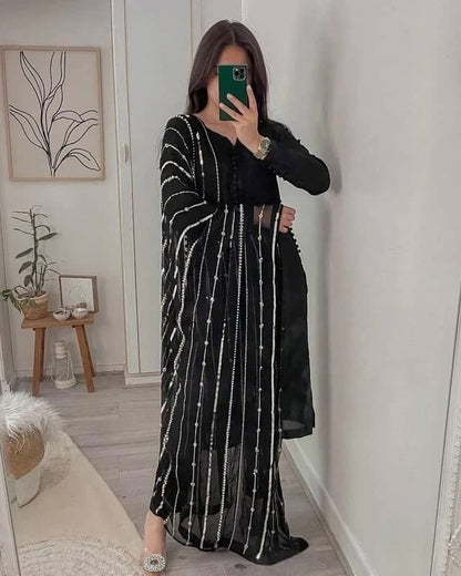 Designer Fancy Wrinkled Delta Fabric Top And Dupatta With Lace Work Umbrella Plazo Fit