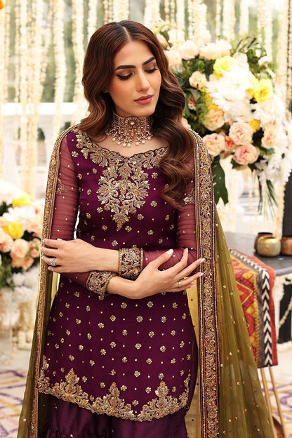3 Piece Embroidered Chiffon Suit with Satin Silk Trouser