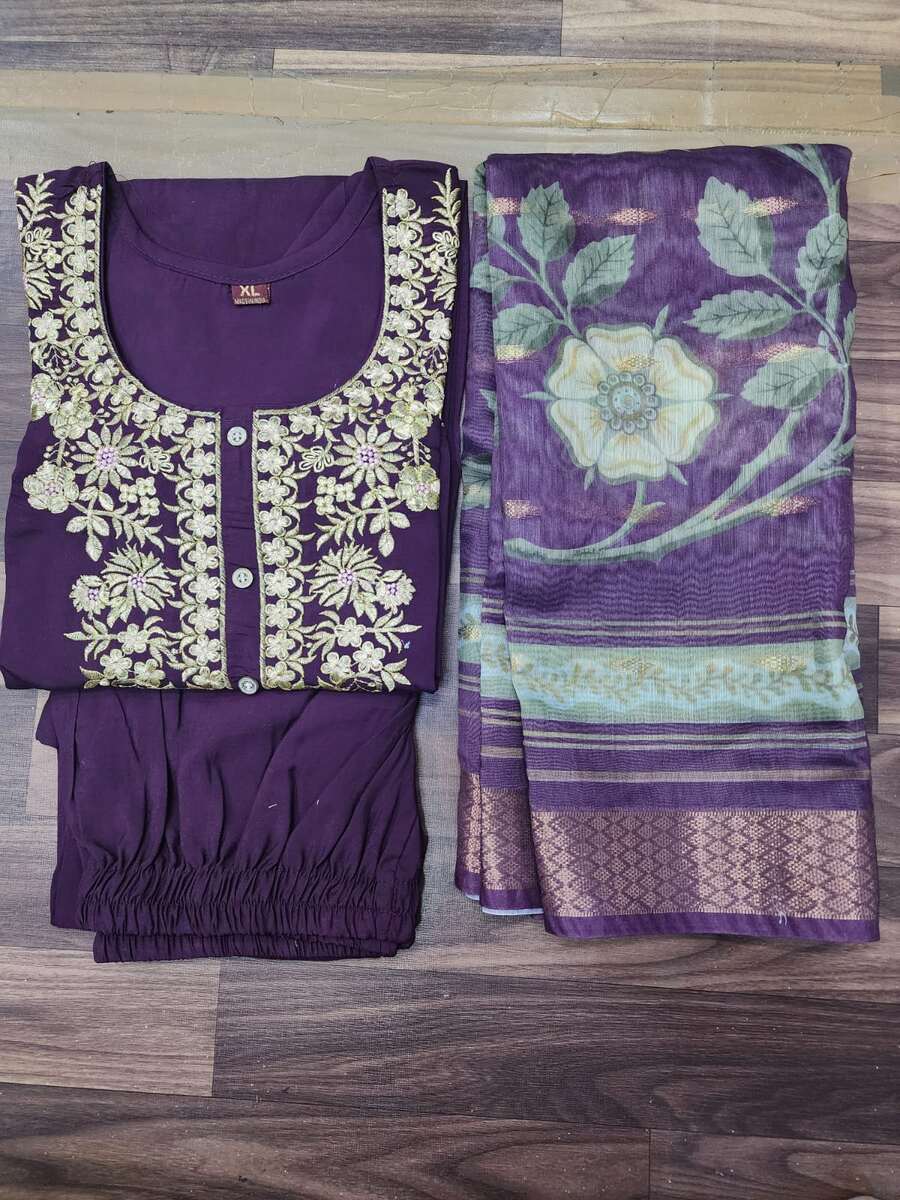 LATEST ROMAN SILK EMBROIDERY WORK TOP BOTTOM WITH DUPATTA WINE