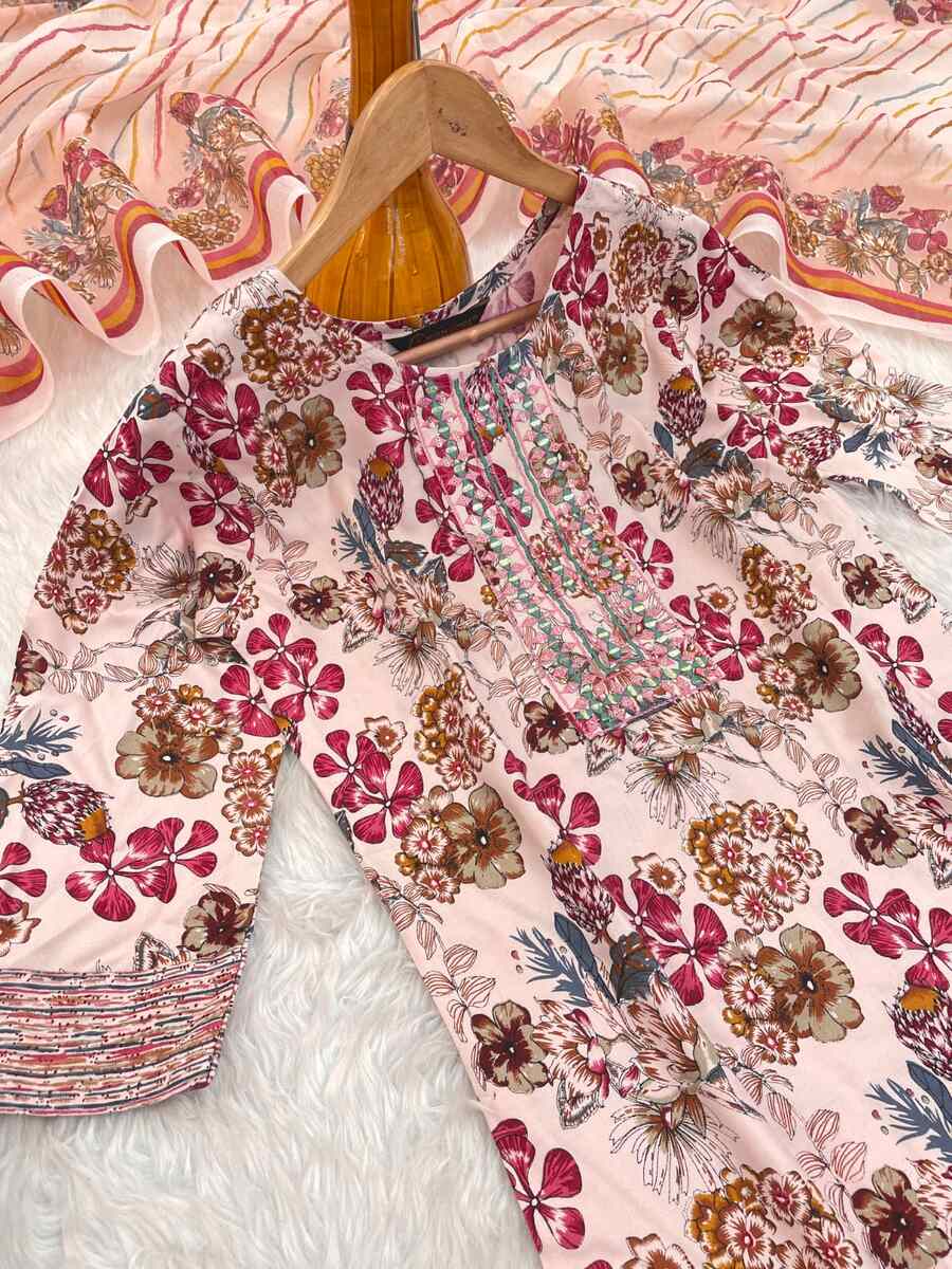 LATEST VISCOSE RAYON DIGITAL PRINTED TOP BOTTOM WITH DUPATTA PEACH