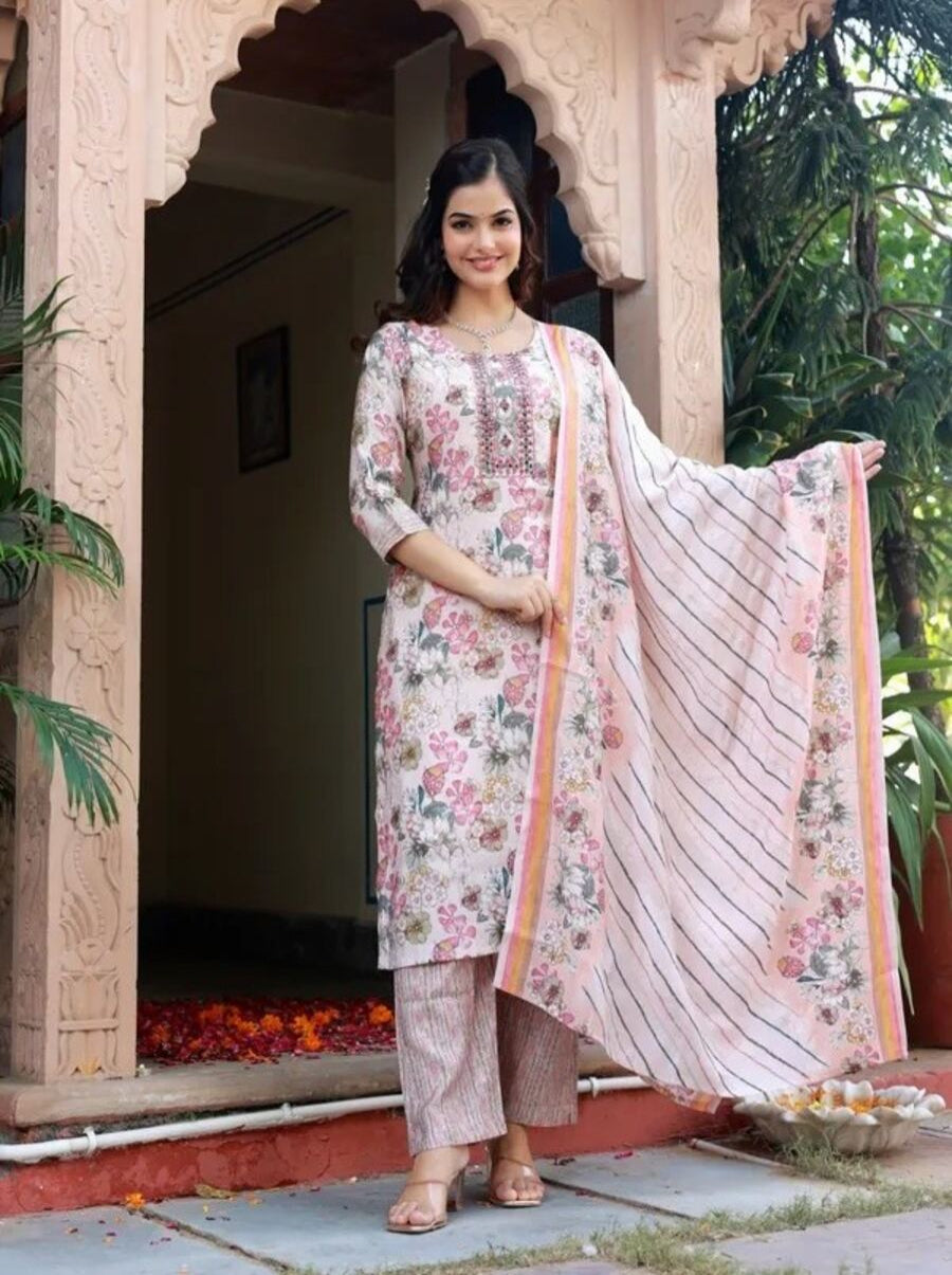 LATEST VISCOSE RAYON DIGITAL PRINTED TOP BOTTOM WITH DUPATTA PEACH