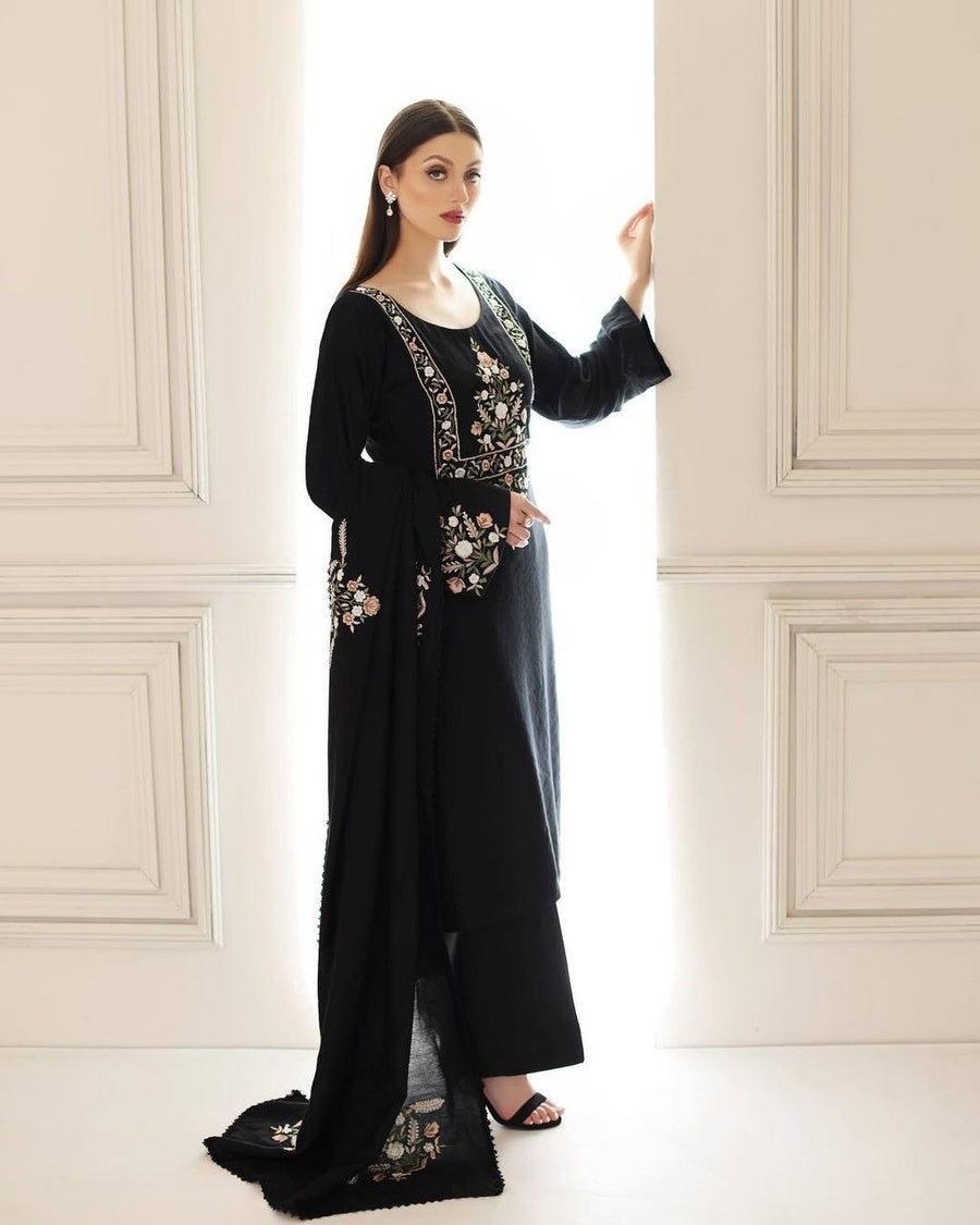 TRENDING GEORGETTE EMBROIDERY WORK TOP BOTTOM WITH DUPATTA BLACK