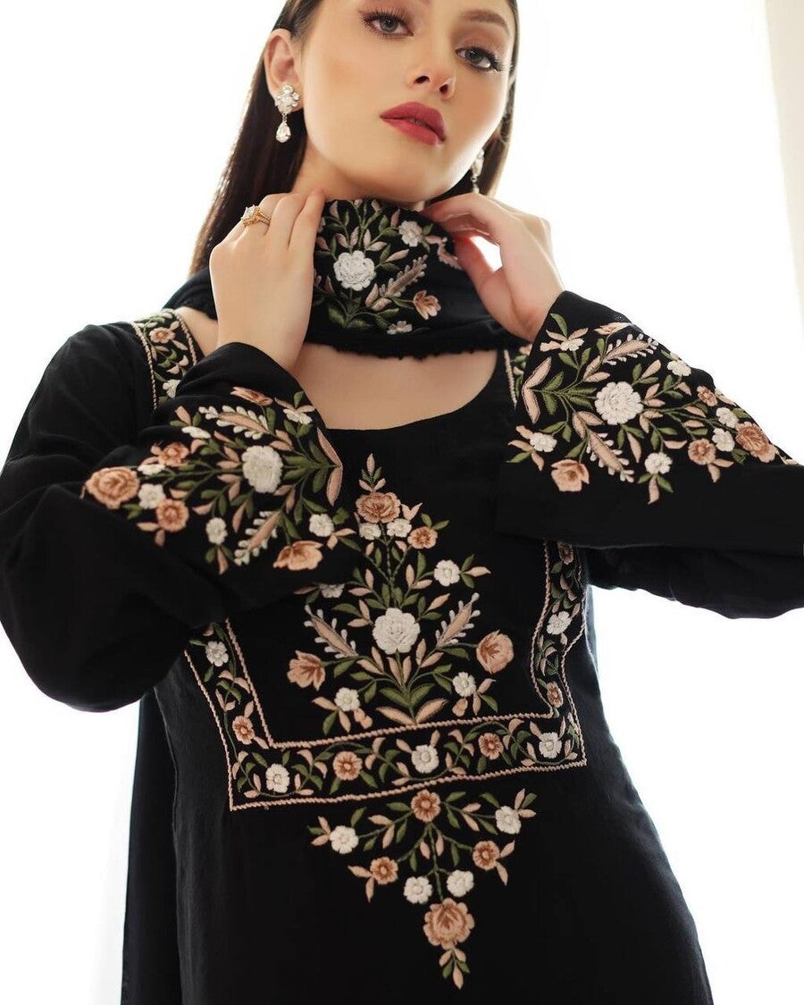 TRENDING GEORGETTE EMBROIDERY WORK TOP BOTTOM WITH DUPATTA BLACK