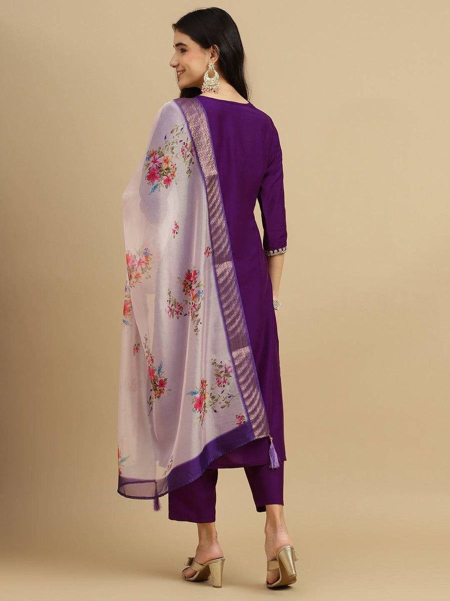 RENDING RAYON SLUB CODING WORK TOP BOTTOM WITH DUPATTA PURPLE