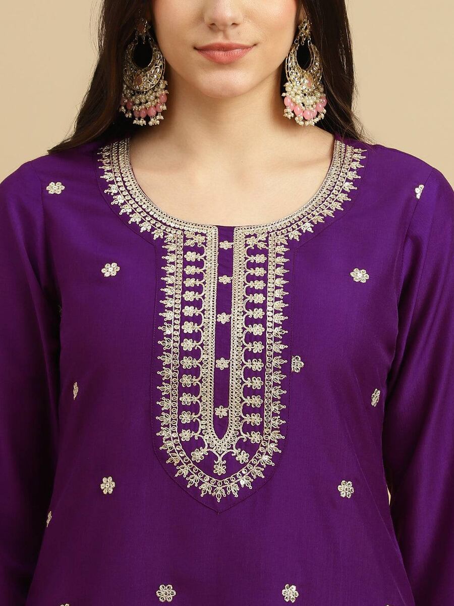 RENDING RAYON SLUB CODING WORK TOP BOTTOM WITH DUPATTA PURPLE