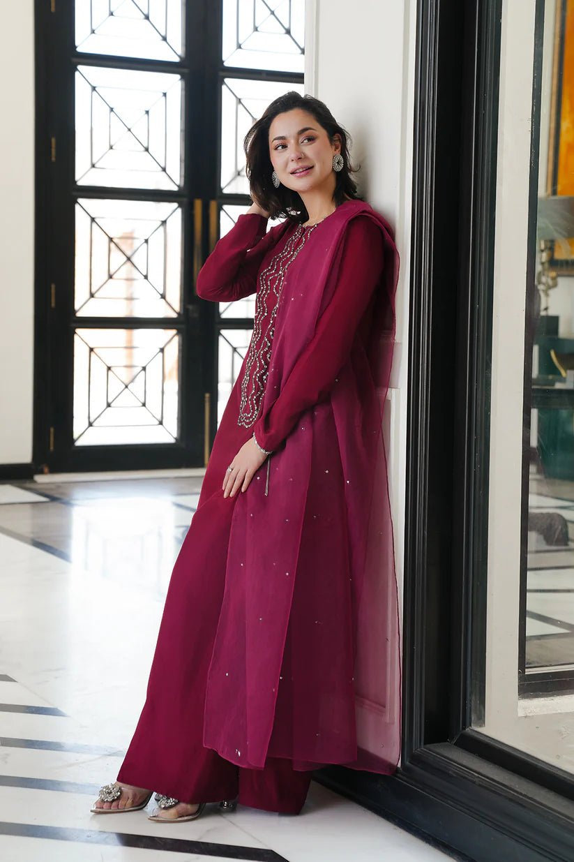 Lulusar x Hania Amir — SAMAAL Long Shamoz Silk Hand Embellished 3-Piece Dress