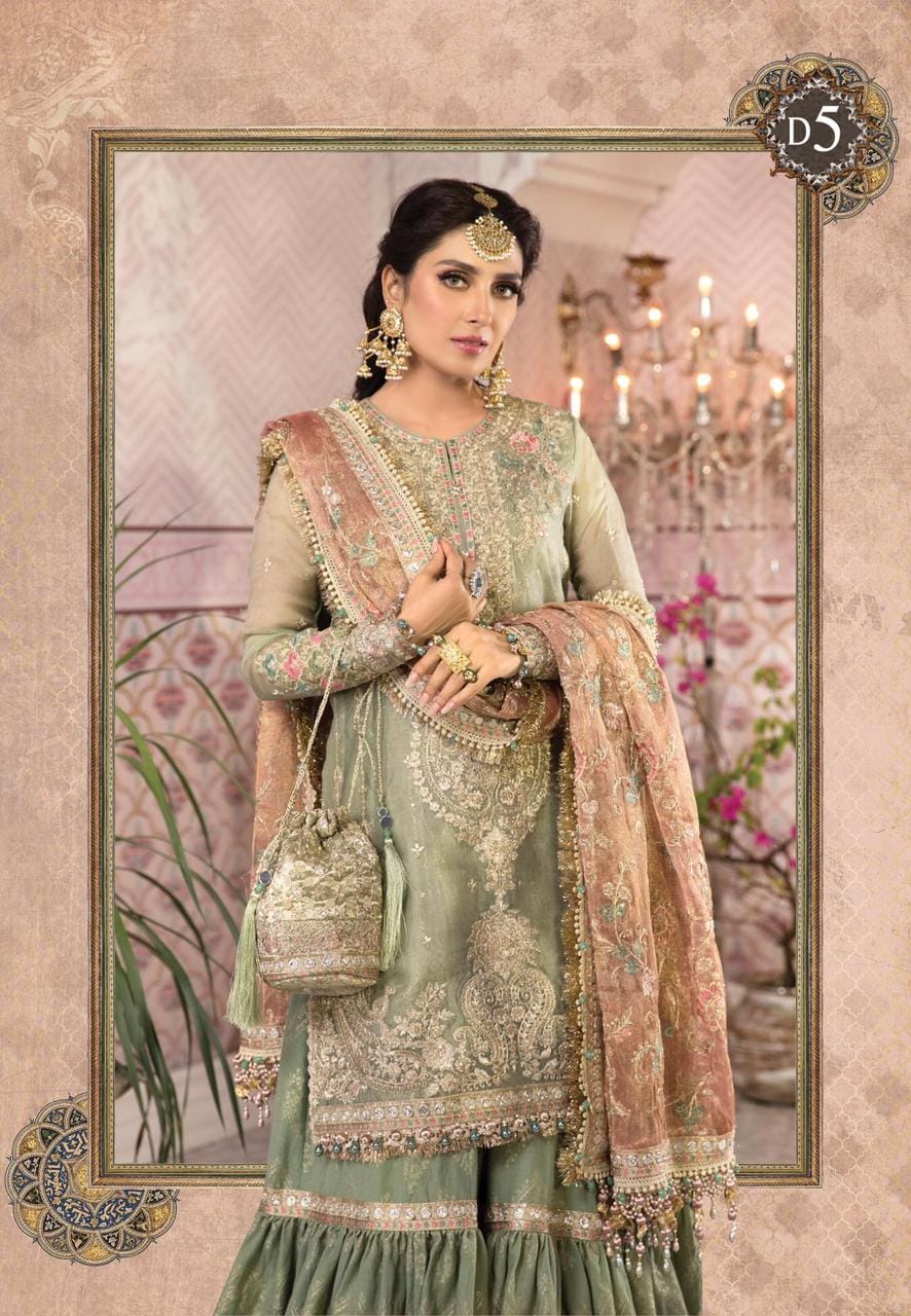 3 Piece Mysori Suit with Jamawar Trouser & Net Shawl