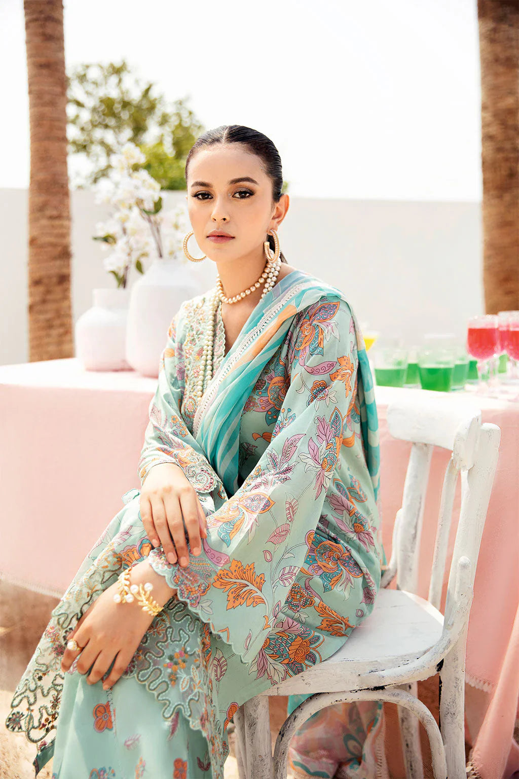 3 Piece Printed Lawn Suit with Embroidered Detailing & Chiffon Dupatta