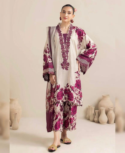 3 Piece Floral Digital Printed Silk Suit