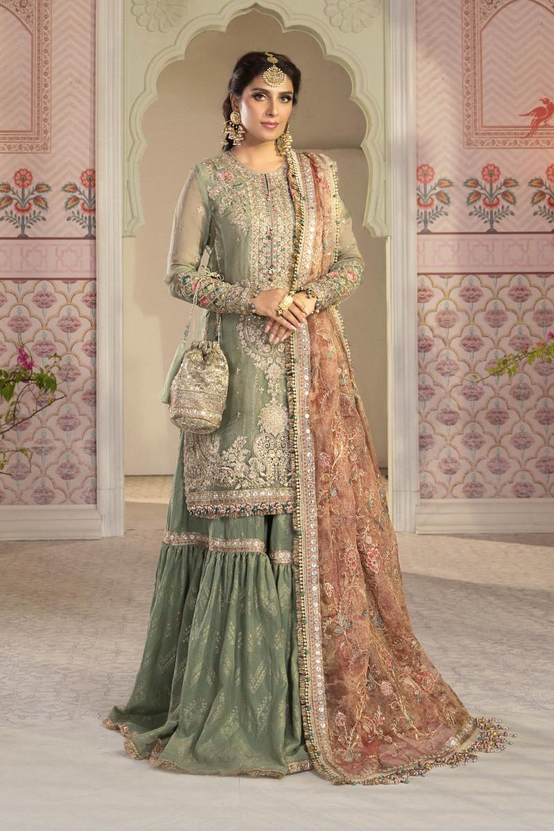 3 Piece Mysori Suit with Jamawar Trouser & Net Shawl