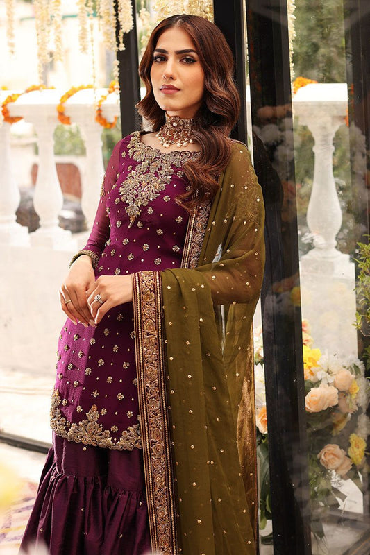 3 Piece Embroidered Chiffon Suit with Satin Silk Trouser