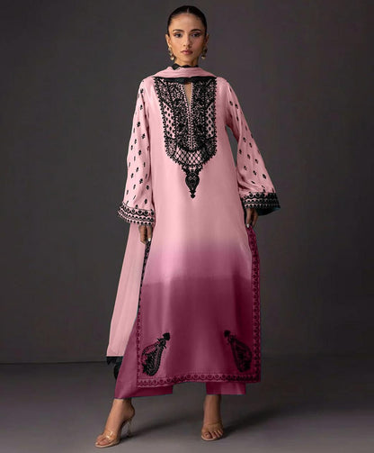 3 Piece Embroidered Silk Suit with Chiffon Dupatta