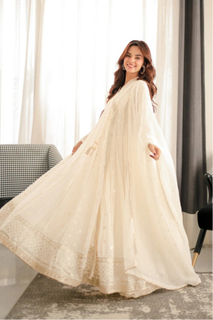 03-Piece Off White Chiffon Maxi