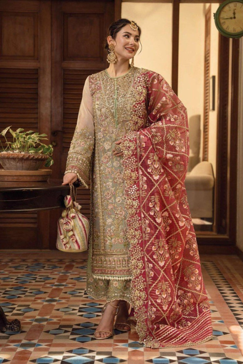 CRIMSON ☆  stitched Luxury  – Organza Suit with Satin Silk Trouser