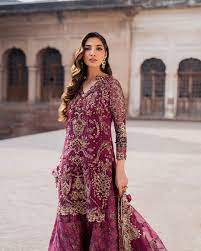 3 Piece Embroidered Net Suit with Organza Dupatta