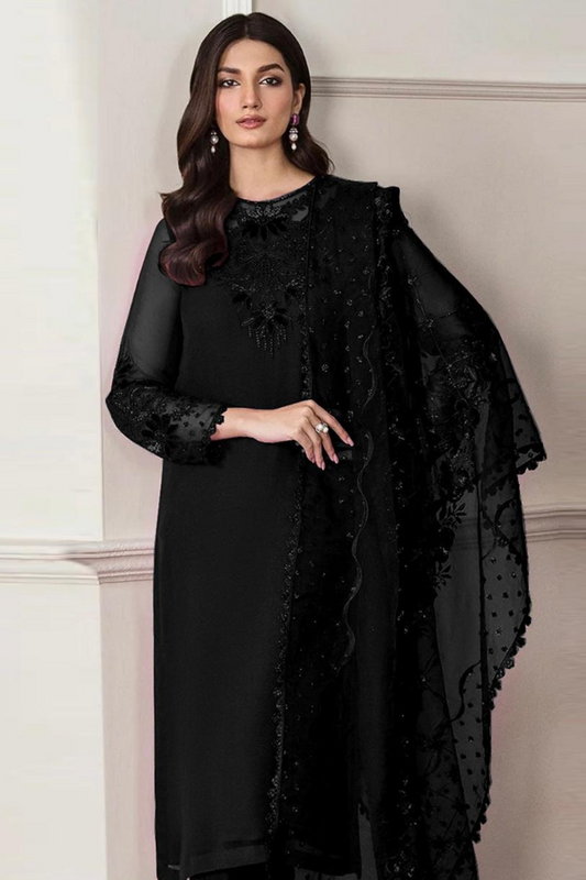 03 Stitched | Ready to Wear Embroidered  Chiffon Black Suit