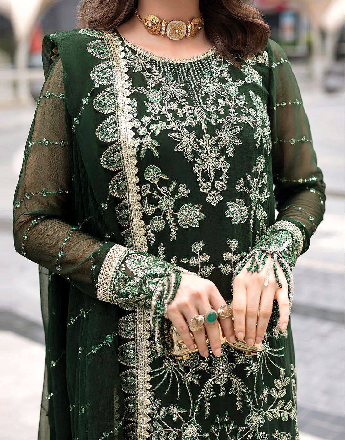 Luxury Semi Pure Chiffon Embroidered 3-Piece Suit