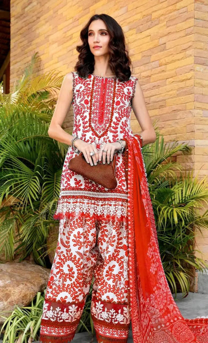 3 Piece Printed Lawn Suit with Chiffon Dupatta
