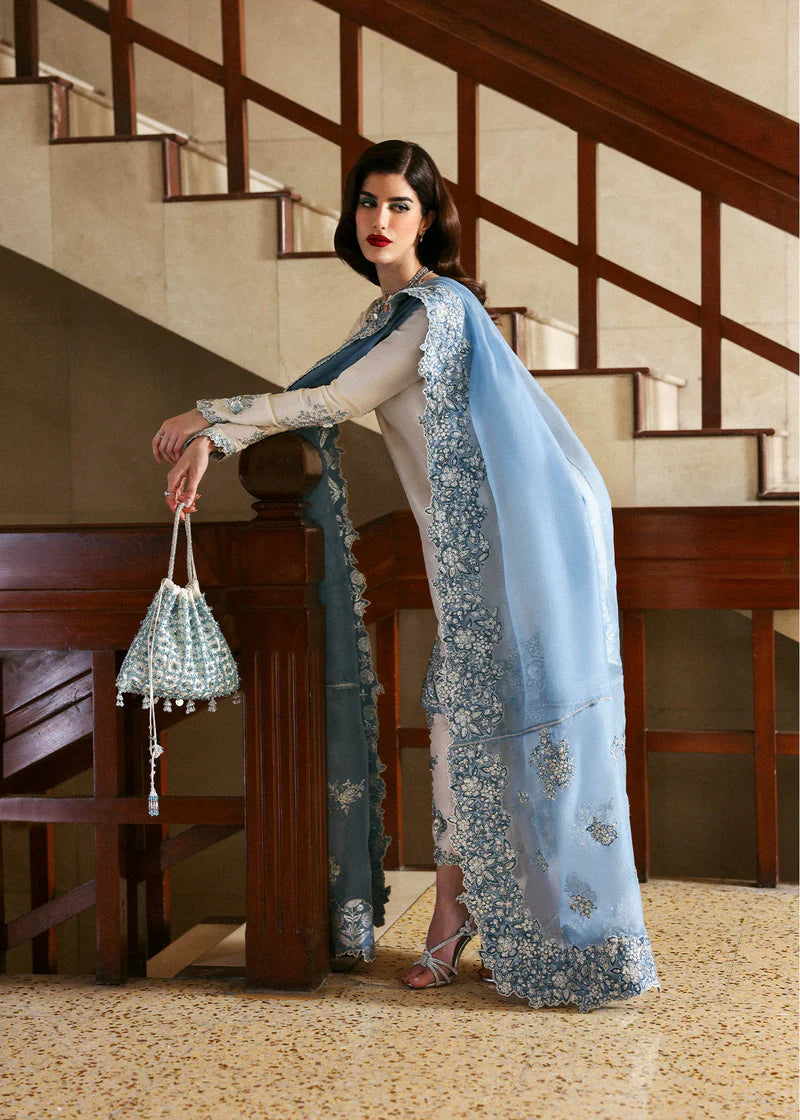 3 Piece Embroidered Raw Silk Suit with Organza Dupatta